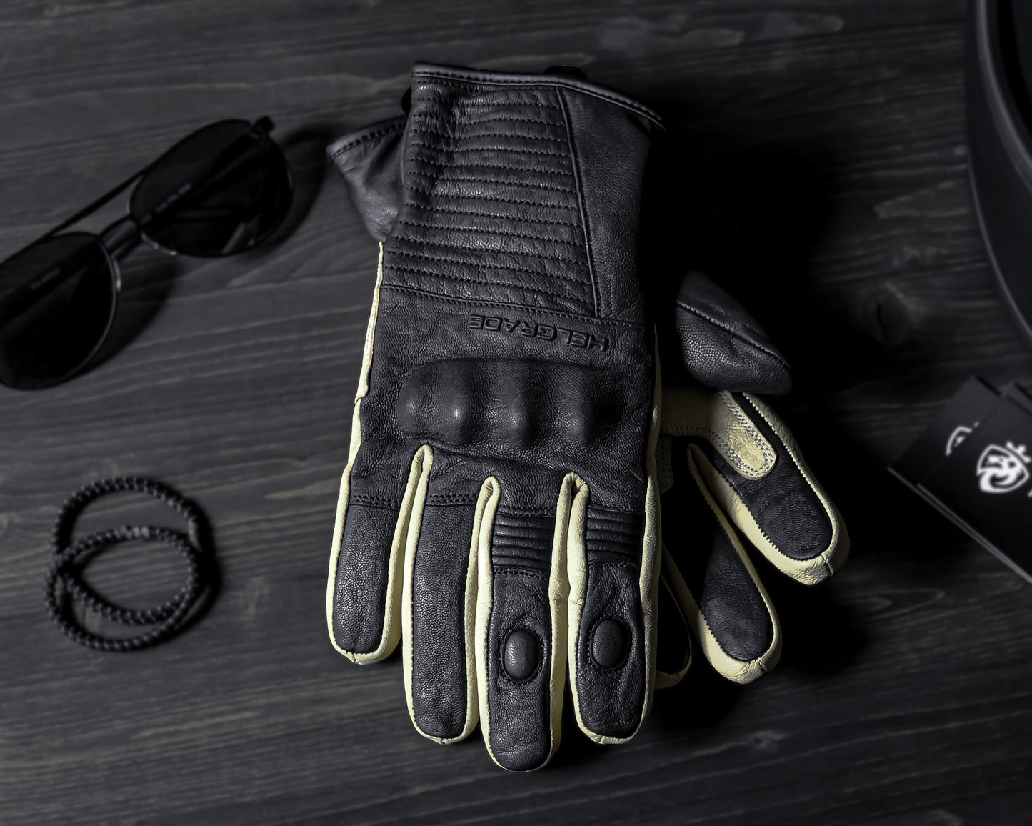 Loren Water Resistant Leather Glove - Cream/Black